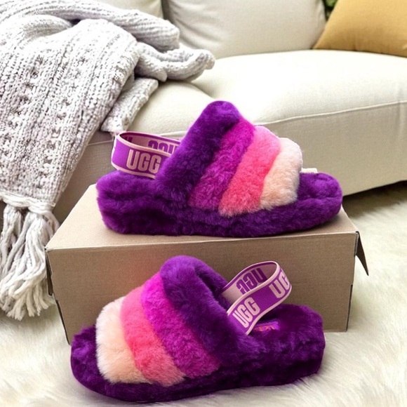 UGG Fluff Yeah Slide Slippers Berrylicious Womens Size 7 Nwt